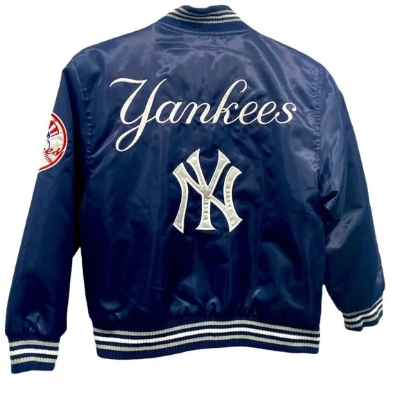 Yankee White & Blue Bomber Jacket MLB by JH Design Size S (5-6) Kids - Picture 4 of 15
